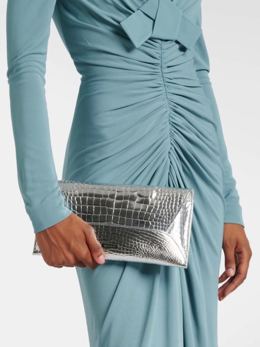 AQUAZZURA Silver Croc-Embossed Envelope Clutch - Women's Evening Bag